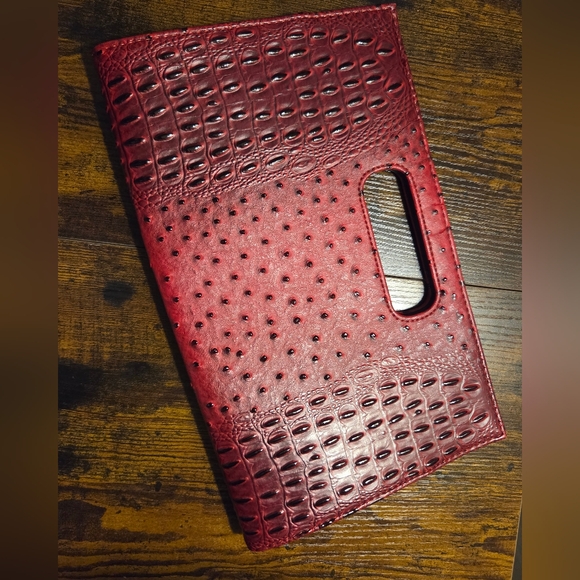 Red Leather | Ostrich Printed Clutch Unbranded 15 × 9